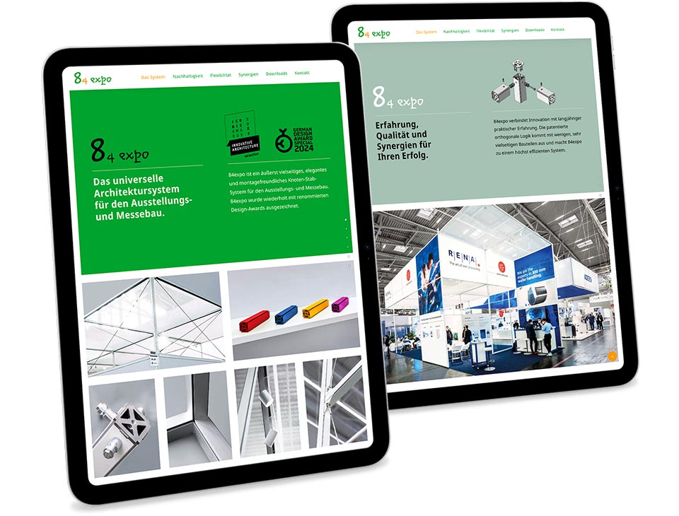 Kommunikationskonzept und Webdesign für ein Ausstellungs- und Messebau-Architektur-System